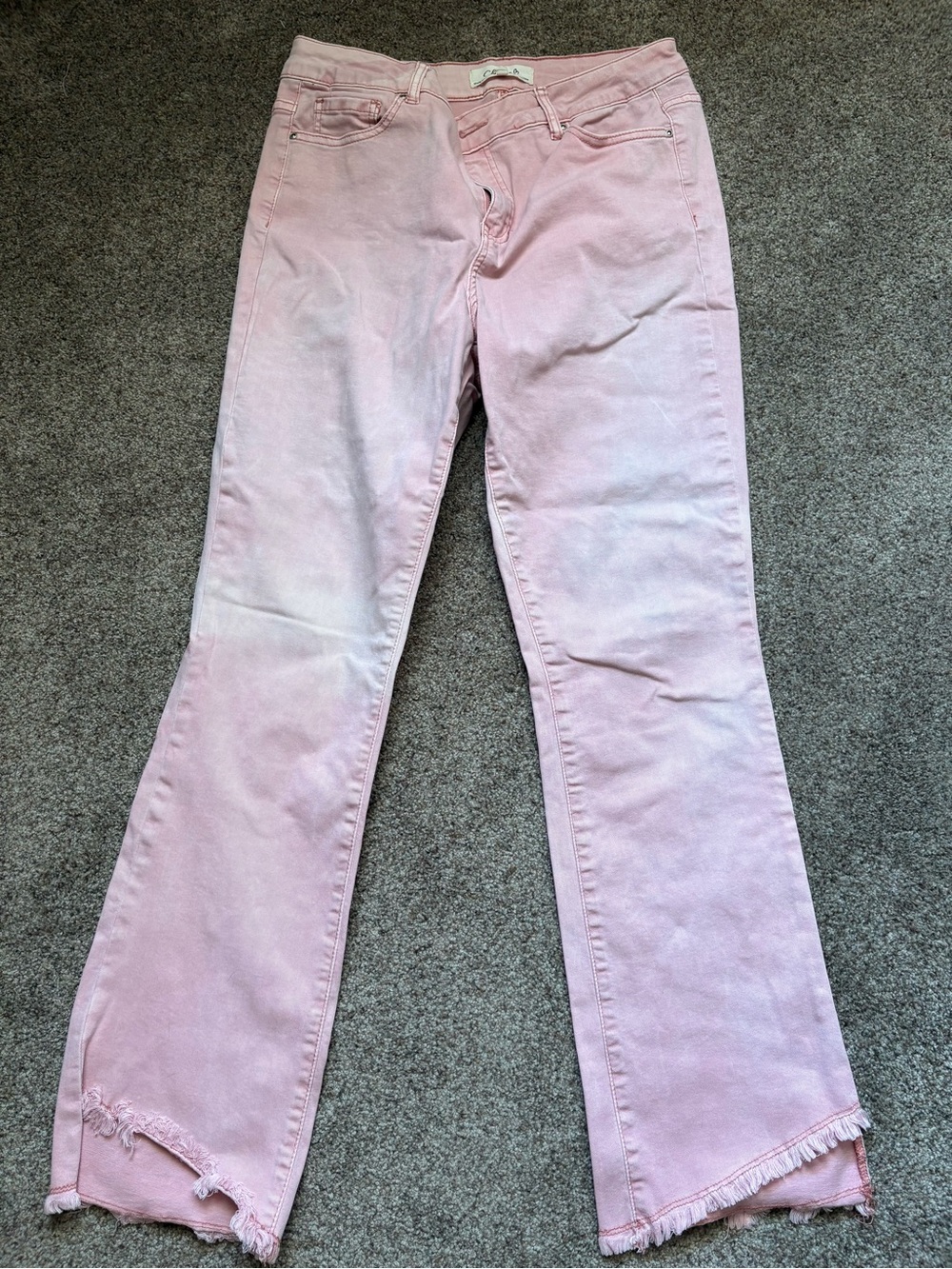 CHARLIE B Pink Wide Leg Jeans with Frayed Hem